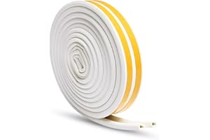 GUKOY Taśma izolacyjna do drzwi, okien, samoprzylepna taśma piankowa, taśma izolacyjna, typ D, 9 mm x 6 mm x 3 metry, 2 uszczelki łącznie 6 m, biała