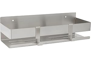 Womamny Shower Caddy No Drilling, Bathroom Shelf Wall Mounted, 30cm Stainless Steel Shower Shelf No Drilling, Shower Storage With 2 Hooks for Bathroom Kitchen Balcony