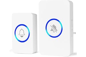 AMFUN Bezprzewodowy dzwonek do drzwi, wodoszczelny, bezprzewodowy dzwonek do drzwi, zasięg 492 FT, bezprzewodowy dzwonek do drzwi, zasilanie bateryjne, 58 dzwonków, 4 głośności do wyboru