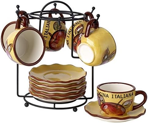 Original Cucina Italiana Ceramic Double Shot Espresso 13-pc Set W/Apple DÃ©cor by 5th Ave Store