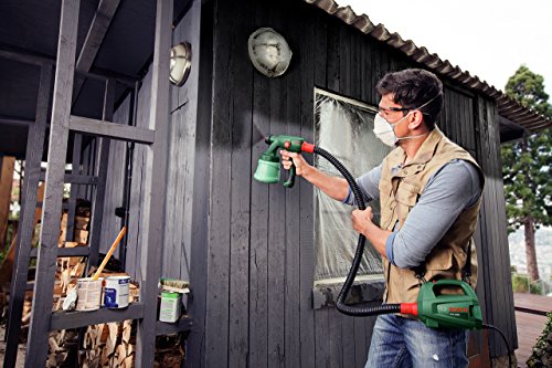 Bosch DIY Farbsprühsystem PFS 2000, Farbbehälter 800 ml, Düse für Lacke und Lasuren (grau), Düse für Wandfarbe (weiß), Schultergurt, Farbfilter, Karton (440 W, 200 ml/min, 1,5 m²/min) - 4