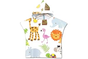 Treer Children Beach Towel Robe Bathrobe Poncho, Cartoon Kids Baby Swim Wetsuit Swimwear Changing Towel Beach Bath Beach Robe Hooded Bath for Surfing Swimming Girl Boy (60x60cm,Flamingo)