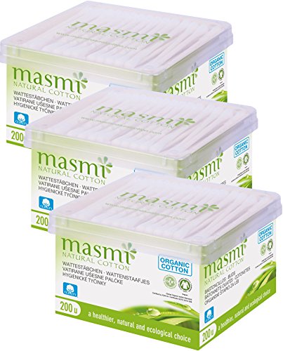 masmi Natural Cotton bio cosmética varitas, 3 Pack (3 x 200 Unidades)