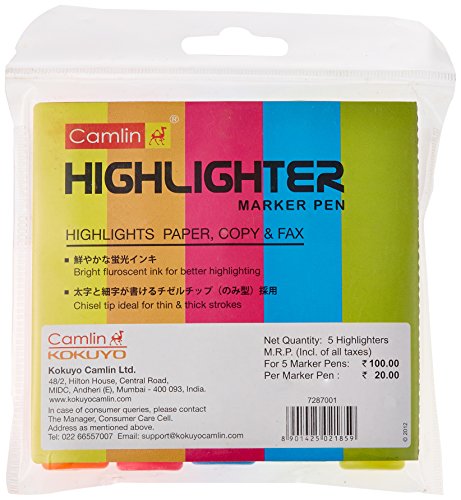 Camlin Office Highlighter - Pack of 5 Assorted Colors