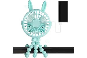 Gohytal Kinderwagenventilator, Kinderwagenlüfter mit Flexibler Stativ, 3 Geschwindigkeiten Tragbarer Ventilator Tischventilator Wiederaufladbare, für Kinderwagen Autositz Fahrrad Camping, Minze Blau