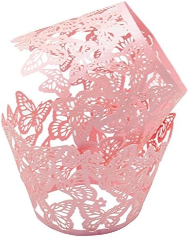 20 Pink Butterfly Paper Cupcake Wrappers for Wedding, Parties, Birthday, Anniversary, Graduation Supplies Cake Wrap Metrolager