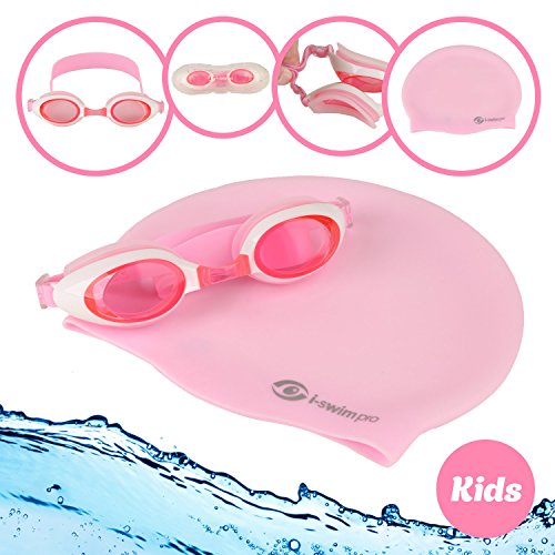 i-Swim Pro - Gafas de natación y Gorro de natación para niños, Larga Vida útil, Impermeable, Correas Ajustables fáciles, Ajuste cómodo