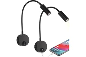 WISHOMEE Camper Van Reading Light with USB Charging Port, DC 12V - 24V Campervan Spot Lights, Flexible LED Light Fixtures, for Van, Caravan, Boat and Motorhome, Black(2 Pack)