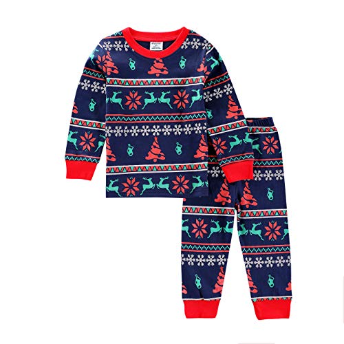 Kids Unisex Christmas Pajamas - Santa Claus Long Sleeve Pyjama Boys Girls Sleepwear 100% Cotton PJS Boys Nightwear for Baby 2-12Years (Blue