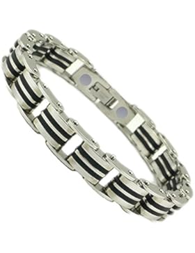 Black Stripe Magnet Gliederarmband Energetix 4You 2140 Magnetarmband schwarz silber Edelstahl Kautschuk XL / XXL...