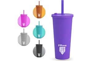 Filliano Bicchiere con cannuccia e coperchio Tumbler a doppia parete, Bicchiere per bevande 710ml Caffè, Tè, Borraccia con cannuccia , tazza con tappo , Tumbler con cannuccia (Viola)