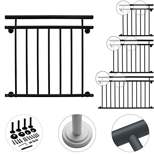 V2Aox Französischer Balkon Geländer Balkongeländer 90 x 100-156 cm Schwarz Weiß Anthrazit, Colour:Black;Size:156 x 90 cm