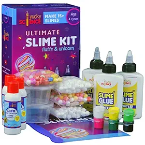 yucky science ultimate slime making kit for kids fluffy and unicorn .make 15+ slimes. age 4 years and above (Multi color)