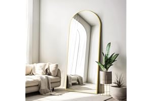 COFENY Bogen Ganzkörperspiegel, 165 × 60 cm Standspiegel mit Goldrahmen, Groß Wandspiegel zum Stehen, Anlehnen oder Hängen, Spiegel Groß für Flur