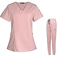 Baoblaze Female Scrub Set, Durable Short Sleeves v Neckline Top and Pants Work Clothing