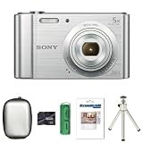 Sony DSCW800 Digital Camera - Silver + Case + 8GB Card + Multi Card Reader + Screen Protector and Tripod (20.1MP, 5x Optical Zoom) 2.7 inch LCD