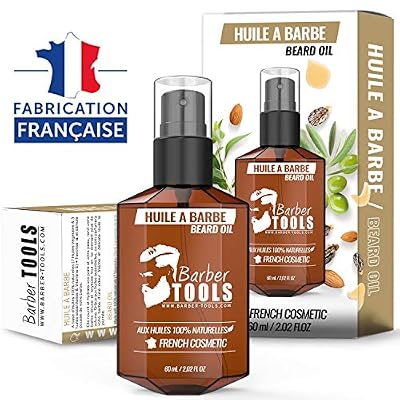 BARBER TOOLS WWW.BARBER-TOOLS.COM Huile Barbe aux huiles 100% naturelles 60ml - MADE IN FRANCE - Favorise la Pousse de la Barbe - À base d'Huile de RICIN, 7 Huiles Végétales & 3 huiles essentielles & Vitamine E - Soin Barbe