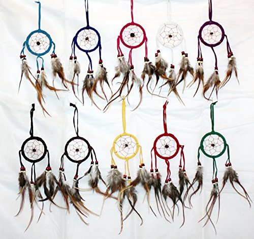 10 x Mini Traumfänger Wildleder zarte spitze Federn 6 cm. Ring verschiedene FARBEN Kinder Dreamcatcher 090 - 2