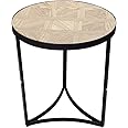 YATAI Modern Round Side Table, Wooden Nested Coffee Table with Patterned Top & Sturdy Metal Frame, Stylish & Durable Bedside Table, Compact Accent End Tables for Living Room, Bedroom, Balcony, Office