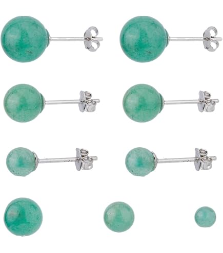 Boucles D'oreilles Clous En Argent 925 Avec Perle De Culture Et Pierre De Jade Verte - Fait Main