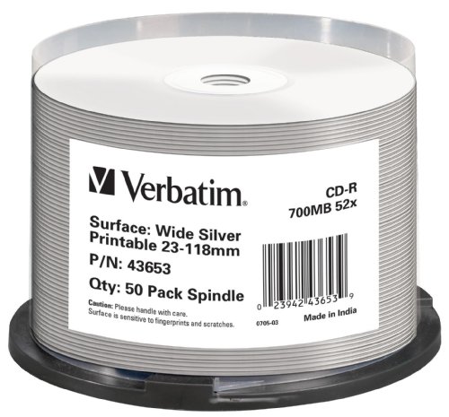 Verbatim CD-R Rohlinge (52x Speed, 700 MB, 80Min Generic, 50-er Spindel) silber