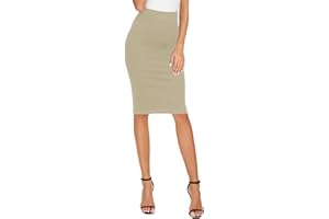 EXCHIC Donna Elegante Business Solido Elastico a Vita Alta Bodycon Midi Matita Gonna