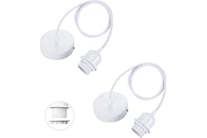 Linkind 2-Pack Metal E27 Pendant Light Fitting, Modern Industrial Lamp Holder with Lock Ring, 100cm Braided Flexible Cable, White
