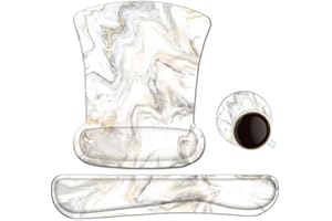 ToLuLu - Almohadilla de ratón ergonómica para teclado y ratón, para ordenador, portátil, oficina, hogar, espuma viscoelástica para facilitar el alivio del dolor, color blanco y dorado