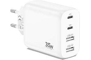 MatauMahi Ładowarka USB C z 4 Portami (2C2A) - Biały, Szybka Ładowarka 35W (20W+15W) z PD3.0/QC3+/PPS, Zasilacz USB C, Wtyczka USB C Kompatybilny z Samsung Galaxy, Google Pixel, iPhone, Xiaomi itp.