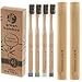 Produktbild Organische Bambuszahnbürste + 2 EXTRA Etuis mit mittleren schwarzen Holzkohle infundierten Borsten und Reisekoffer | 100% umweltfreundlich | Vegan und organisch | Packung mit 4 Bambus Zahnbürsten