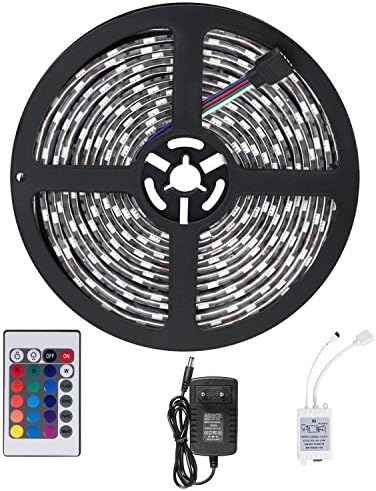 Sundix Waterproof LED Strips 5 M Multicoloured Remote Control 3528 RGB SMD Strip of 300 LEDs Flexible Strip Light + 24 Key IR Controller + 12 V 2 A Power