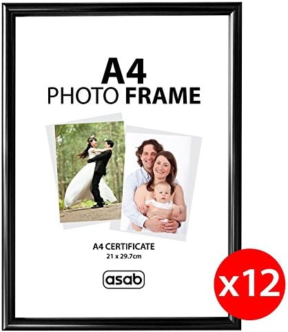 ASAB Pack of 12 A4 Frame Wall Hanging Hooks Flat Classic Design A4 Picture Frame with Quick Photo Insertion Clear Acrylic Display for Table Top A4 Picture Frame for Home and Office (Black)