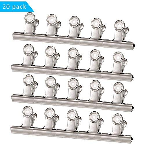 Bulldog Clips ManYee 20Pcs 51mm Metal clips acero inoxidable clip de bolsa papelería pinzas binder Paper Clips clamps para Cierre Bolsas Cocina Oficina Foto Plata