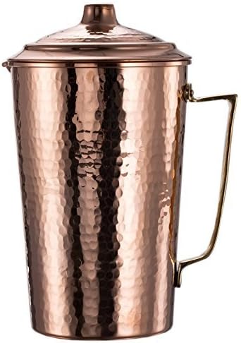 New* CopperBull 2017 Heavy Gauge 1mm Solid Hammered Copper Water Moscow Mule Serving Pitcher Jug with Lid, 2.2-Quart (Hammered Copper) by CopperBull