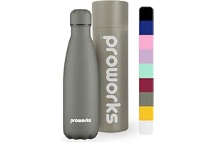 Proworks Botellas de Agua Deportiva de Acero Inoxidable | Cantimplora Termo con Doble Aislamiento para 12 Horas de Bebida Caliente y 24 horas de Bebida Fría - Libre de BPA - 750ml – Gris Gravedad