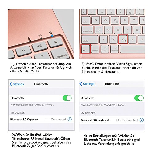 Deutsch iPad Pro 9.7 Tastatur, iEGrow Ultra-Thin iPad Hülle mit 7 Farben LED-Hintergrundbeleuchtung Bluetooth-Tastatur für Apple iPad Pro 9,7 Zoll Rose Gold [QWERTZ deutsches Tastaturlayout] - 6