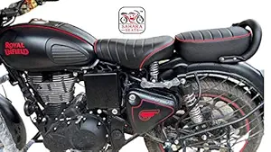 Sahara Seats Leather Finish Seat Cover Black and Red Compatible with Royal Enfield Classic 350/500
