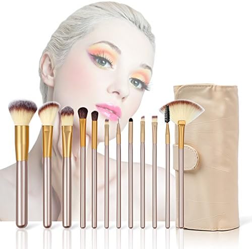 LURICO 12 Pieces Makeup Brushes Set Professional Cosmetic Foundation Brush Powder Brush Eyeshadow Brushes for All Consistencies (Powder, Creams and Liquids) (White Case Bag）
