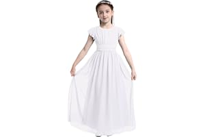 Agoky Enfants Filles Robes Mariage à Manches Volants Flottantes Robe Longue Demoiselle d'honneur Bal de Promo Fête Fille de Fleur Robe Mousseline de Soie 4-14 Ans