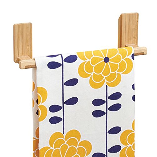 mDesign AFFIXX Handtuchhalter ohne Bohren Bambus – ideal als Geschirrtuchhalter – Handtuchstange selbstklebend – bis zu 1,36 Kg belastbar