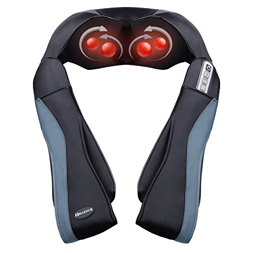 MARNUR Nackenmassagegerät Schultermassagegerät Elektrisch Massager Massagegerät Shiatsu Masseur mit Wärmefunktion 3D-Rotation Massageköpfen mit Auto-Adapter für Nacken Schulter Rücken im Büro Zuhause und Auto