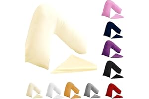 BuzzBuy Funda de almohada en forma de V, 100% polialgodón, soporte para espalda y cuello, ortopédico, embarazo/lactancia, solo funda de almohada (crema)