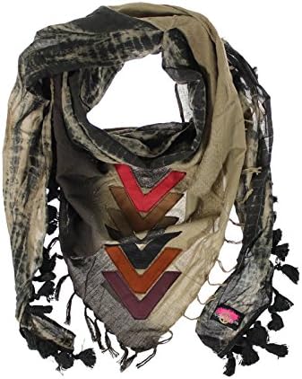 Yippie Hippie Yeah Towel with Leather Trim and Fringed Towel Pattern Towel Halstuch Cotton Towel Batik Towel Palituch Brown Beige