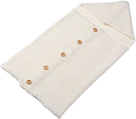 Ebess Newborn Baby Wrap Swaddle Blanket Oenbopo Infant Kids Toddler Wool Knit Sleeping Bag Sack Stroller Wrap for 0-6 Month Baby Boy Girl (White, 71*37 CM)