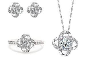 TTPSRY Pendientes de plata Conjunto Aretes Anillos Collar Pendiente con Cubic Zirconia Regalo para la Fiesta de Bodas