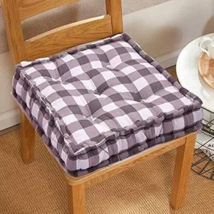 COZY FURNISH Cotton Checkered Square Floor Pillow Tufted Thick Chair Cushion Pads (16 Inch x 16 Inch, Grey)