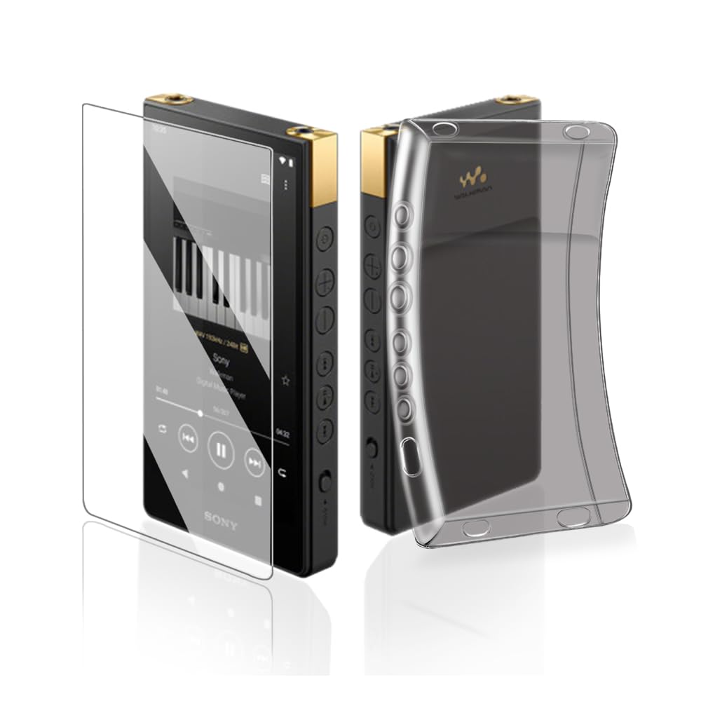 Soft Clear TPU Protective Shell Skin Case Cover for Sony Walkman NW-ZX700 NW-ZX706 NW-ZX707 (Clear Black case and Glass)