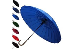 COLLAR AND CUFFS LONDON - La Forza Di 24 Bacchette - Antivento EXTRA ROBUSTO - Struttura Rinforzata con Fibra di Vetro - Manico In Legno - Automatico - Ombrello Classico - Calotta 130 cm Arco