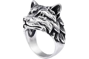 PIKALF Bague Loup pour Homme, Anneau de tête de loup viking nordique, Anneaux totems de loup rétro, Chevalières Punk Loup, Bague Amulette Loup Hip Hop, Bijoux animaux loup pour hommes garçons