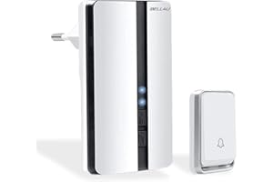 ‎BELL4U Bell4U Funkklingel, Türklingel batterielose Funk Set, 200m Reichweite IP55 Aussen Wasserdicht Haustür Klingel mit 1 Plug-In-Empfänger, Keine Batterien erforderlich, 51 Melodien